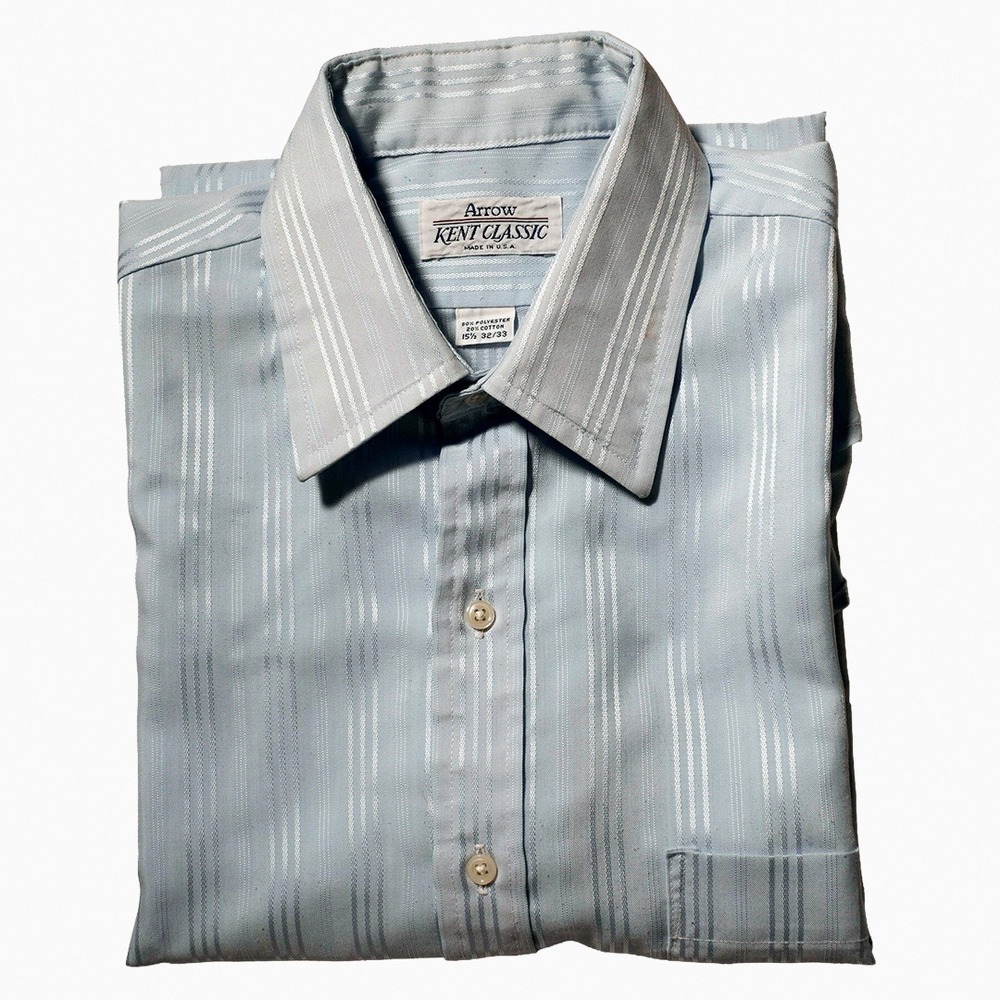 Arrow Kent Blue Tonal Stripe Evening Dress Shirt 15.5 32/33 L Satin Sheen Party